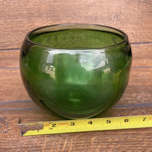 Blown Glass Medium Bowl Handmade 1992 Forest Green - Picture 2 of 7